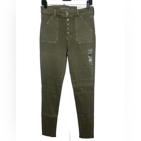 American Eagle Olive Green Next Level Hi-Rise Stretch Jeggings Size 10 Long - Picture 1 of 10